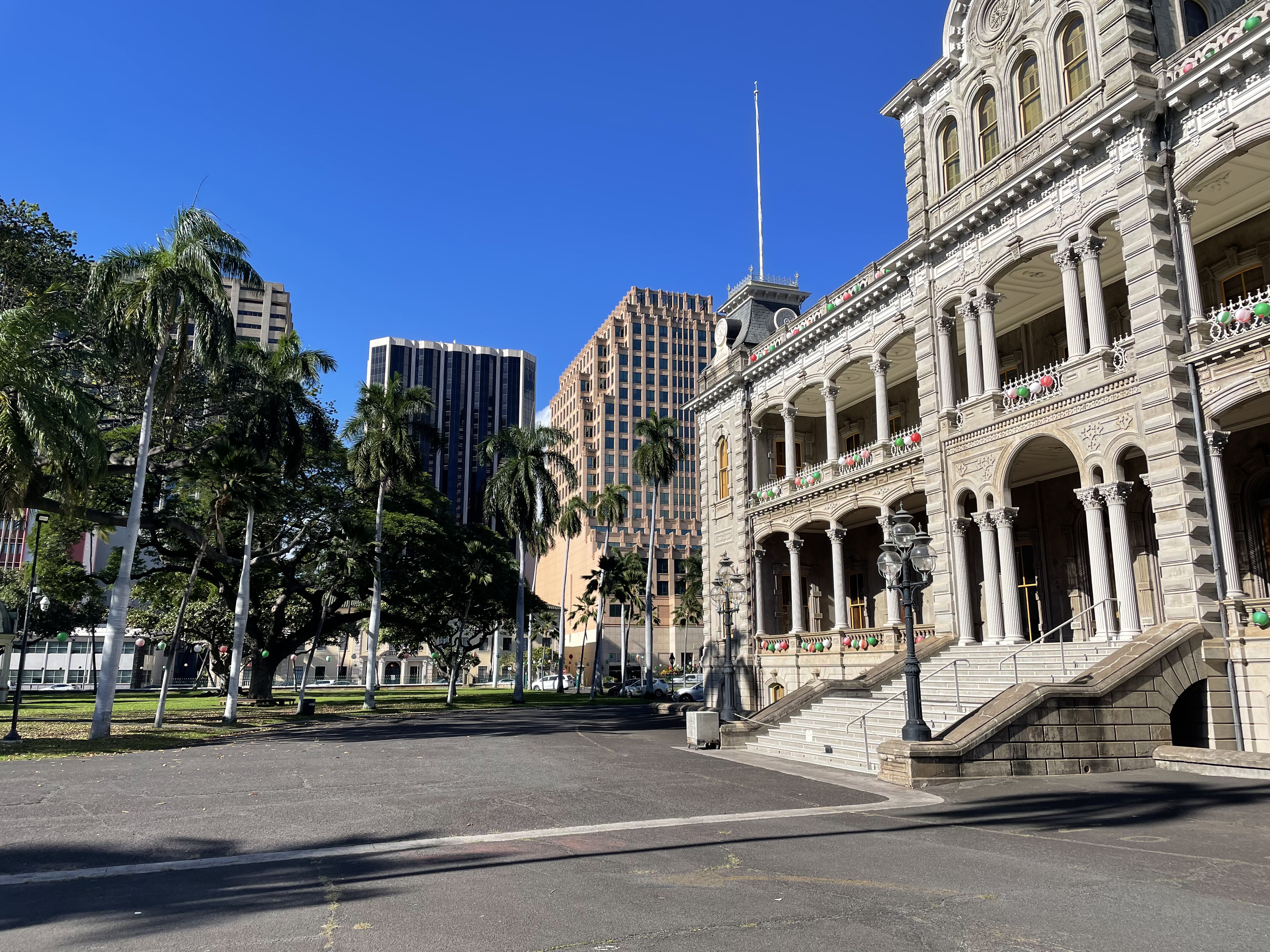Iolani Palace and downtown Honolulu